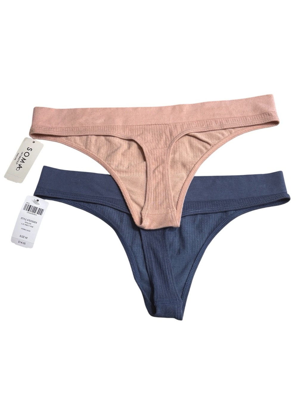 SOMA 2-Pack Ribbed Thong Panties in Blush and Navy Size Medium — NWT - Picture 2 of 3